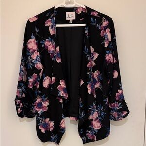 Jules & Leopold Black Open Blazer with Pink Floral Accents